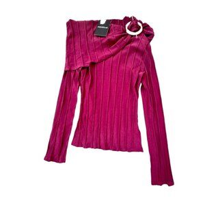 Nicholas AGLAIA Ribbed Knit Drop Shoulder Top With Ring Accent Women Medium NWT